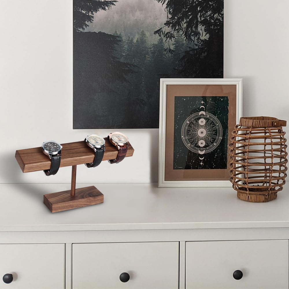 Baskiss Luxury Wooden Watch Stand, Watch Display and Storage for 2-4 Watches, Walnut