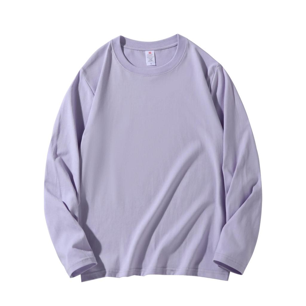 220g Heavyweight Pure Cotton Unisex Long Sleeve T-shirt - Loose Fit Solid Color Casual Sweatshirt