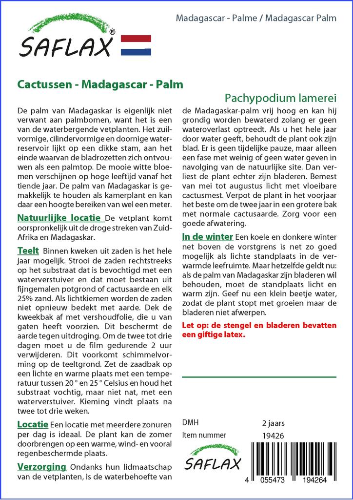 SAFLAX Garden In the Bag - Madagascar Palm - 10 Seeds - With Substrate In a Fitting Stand Up Bag - Pachypodium Lamerei