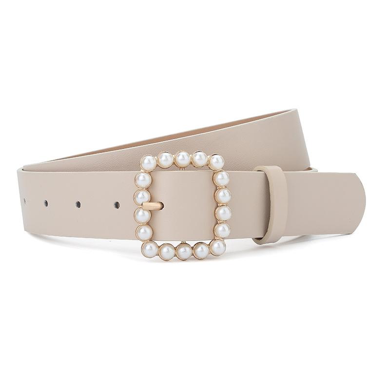 Summer Pearl Buckle Dress Belt Ladies Decorative Jeans Sun Buckle Solid Color Pu Belt Women