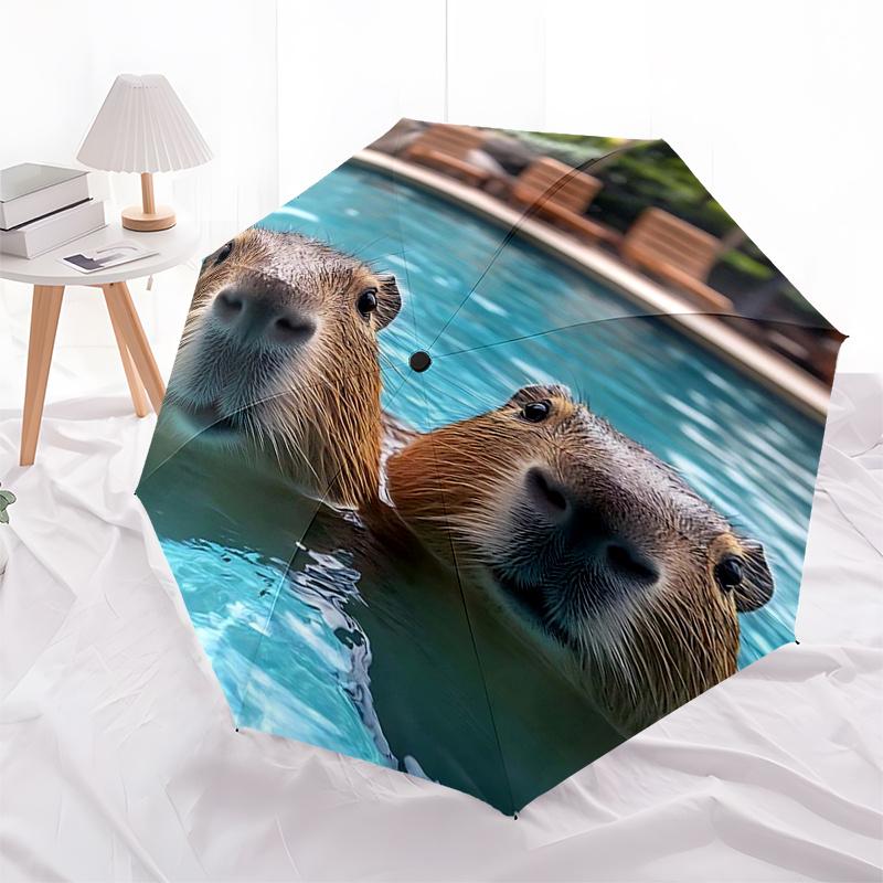 Ombrello da Viaggio a Tema Capibara - 8 Stecche, Apertura e Chiusura Automatica, Design Pieghevole Portatile, Ombrello Compatto ed Elegante Adatto per l'Esterno