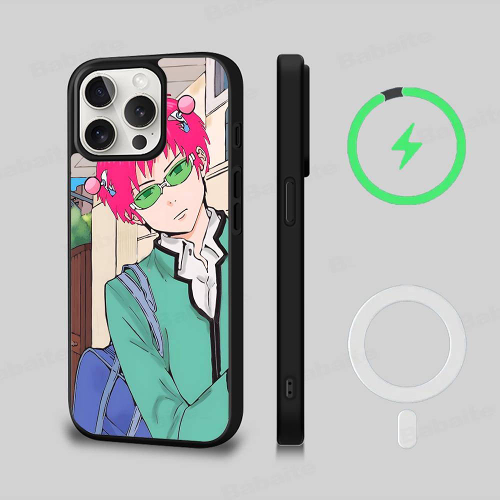 Cute Kitty Boy Saiki Kusuo Magnetic Case For IPhone 17 16 14 13 12 11 15 Pro Max Plus Wireless Charge Phone Cover