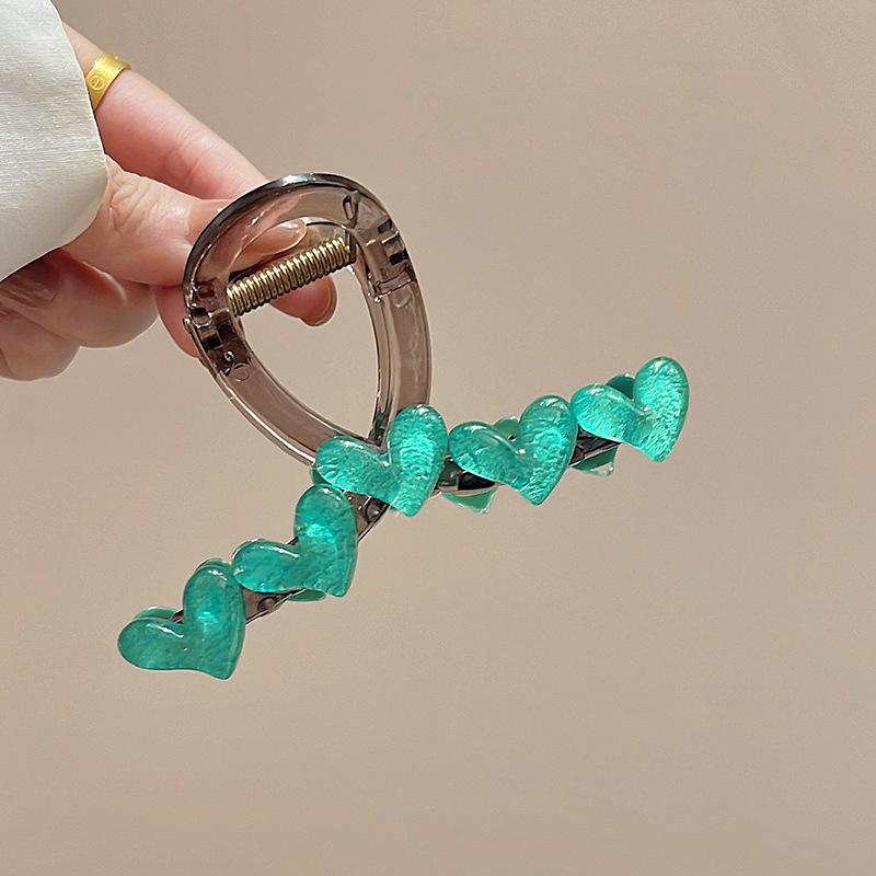 Neuer koreanischer mehrfarbiger Liebesherz-Haarclip für Damen, Mode, leichter Luxus, einfach, Haiklammer, Kopfschmuck für Geburtstagsfeiern