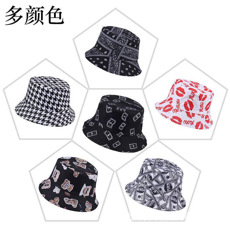 Trendy versatile sunshade sun hat summer double-sided pot hat printed bucket hat women