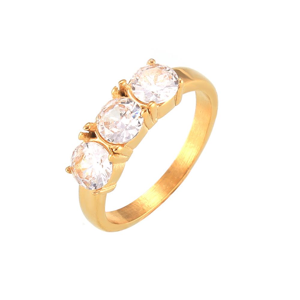 Elegant French Minimalist Gold-Plated Titanium Ring Set with Cubic Zirconia