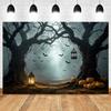 Halloween Full Moon Suburbs Cemetery Backdrop Scary Skull Castle Pumpkin Lantern Family Festival Party Decor Photo Background