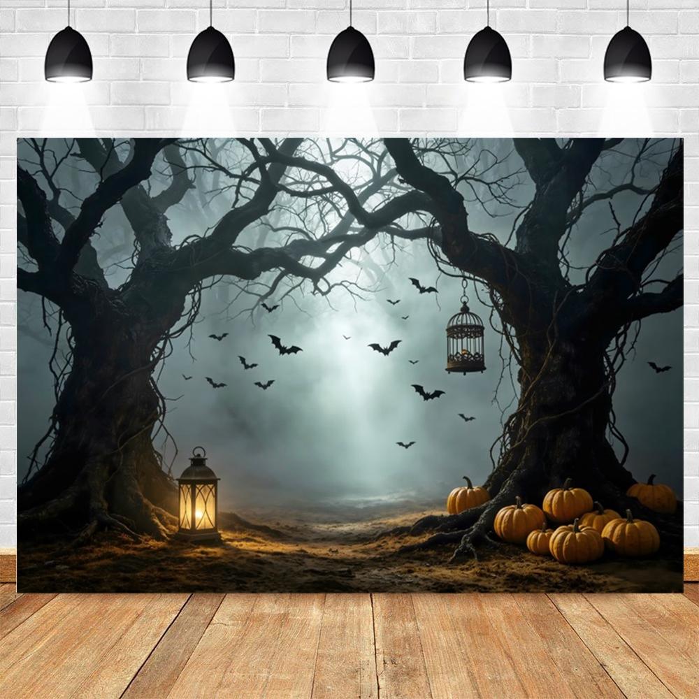 Halloween Full Moon Suburbs Cemetery Backdrop Scary Skull Castle Pumpkin Lantern Family Festival Party Decor Photo Background