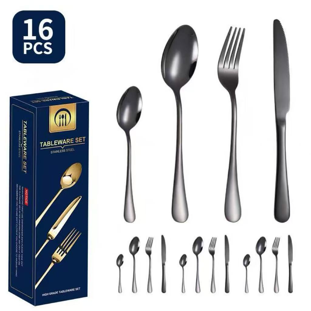 

16 PCS Stainless Steel Gray Cutlery Set Knife Fork and Spoon серебряный