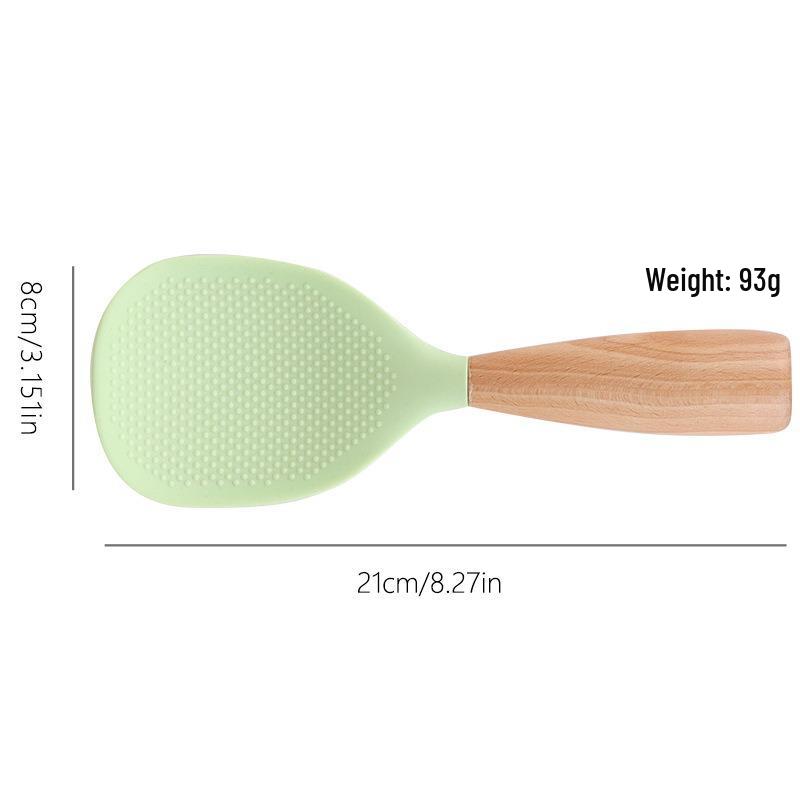 Kitchen Silicone Rice Spoon with Wooden Handle - Non-Stick, Heat-Resistant, Stand-Up Hanging Design