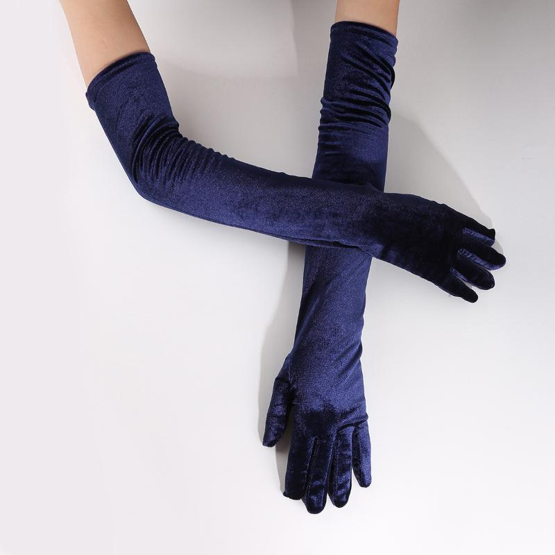 1 Paar Damen Flauschige Elegante Samt Unifarbene 53cm Lange Handschuhe Vollfinger Abendkleid Etikette Bühnenauftritt Partyhandschuhe
