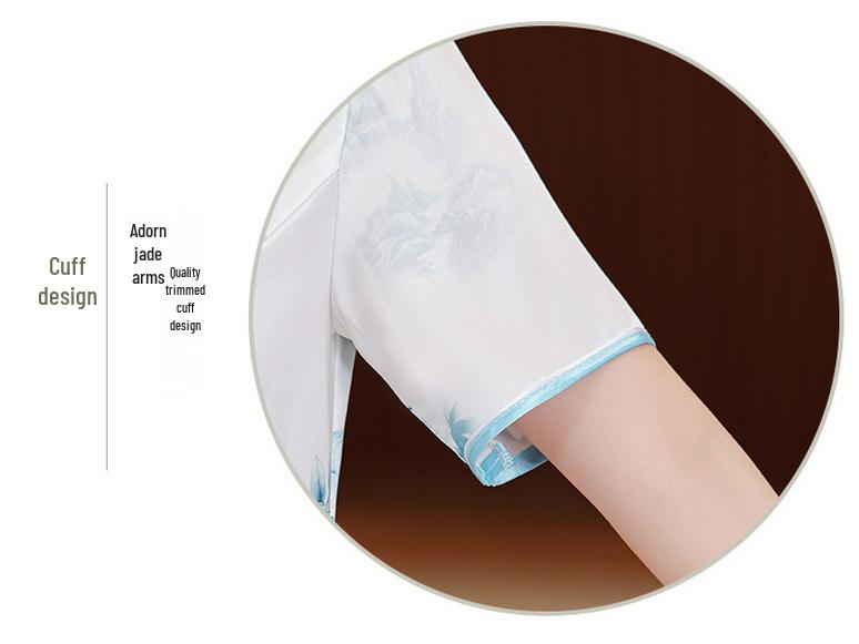 2025 Retro Chinese National Style Ao Dai Print Cheongsam Dress: Short Sleeve, Long Design for Women