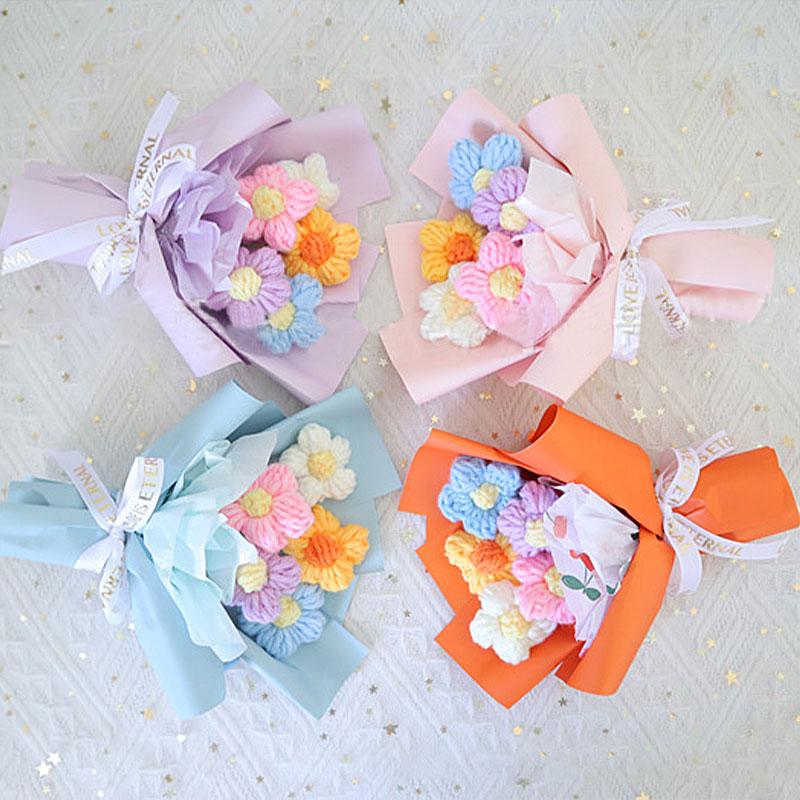 Mini Puffs Crochet Flower Bouquet Artificial Flowers Handmade Finished Bouquet for Wedding Party Decor Knitted Flower Craft