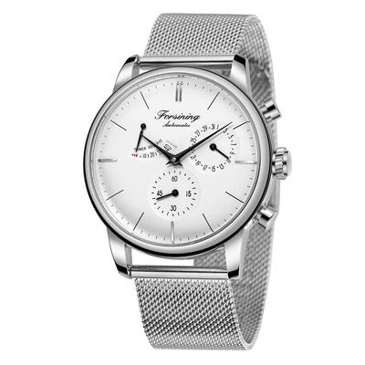 BOLYTE Men's Automatic Mechanical Analog Watch Seagull Movement Auto Date Power Reserve Display Stainless Steel Band Business Wristwatch, Silver