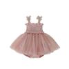 Baby Girl Summer Bow Strap Romper with Tulle Dress for 100 Day and 1st Birthday