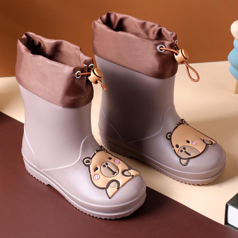 Cartoon Kids' Waterproof Non-slip Rain Boots with Drawstring