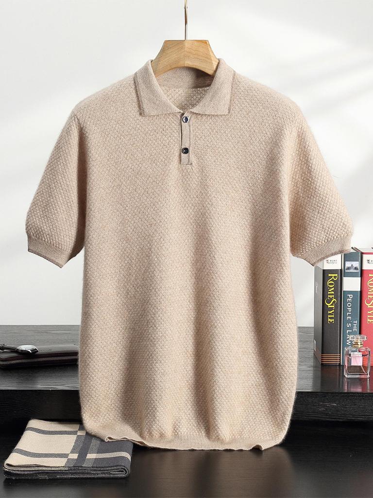 Men's Cashmere Polo Neck Short Sleeve Sweater - Autumn/Winter Business Casual