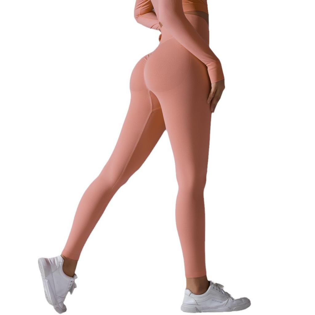 Nahtlose, hochtaillierte, nude Yogahose für Damen, pfirsichfarben, Po-lifting, eng anliegende Fitnesshose, schnelltrocknende Sport-Yoga-Bekleidung