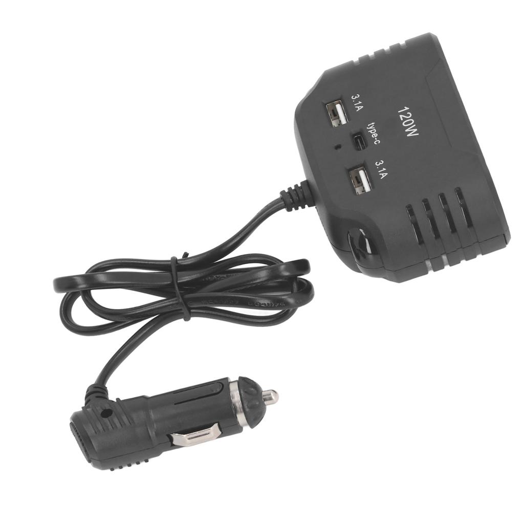 Car Cigarette Lighter 3 Socket Prevent Short Circuit Car Charger Power Converter with USB Type C