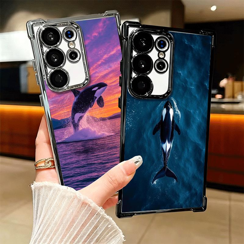 Orca Ocean Pattern Plating Phone Case For Samsung Galaxy S24 S25 FE S26 Edge S23 Ultra S22 S21 Plus S20 Anti-Fall Airabag Cover