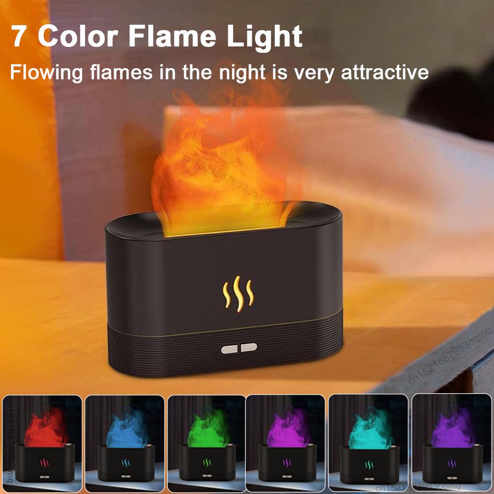 Zvlhčovač vzduchu s ultrazvukovým difuzérem esenciálních olejů, barevný plamen, difuzér vůně, zvlhčovač vzduchu, difuzér chladivé mlhy pro domácnost