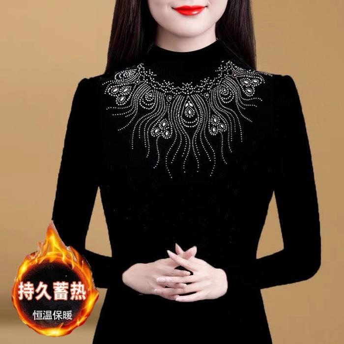 Fleece Thickened Warm Bottoming Shirt Women's New Autumn and Winter High-end Fashion Thin Slim Top Shirt