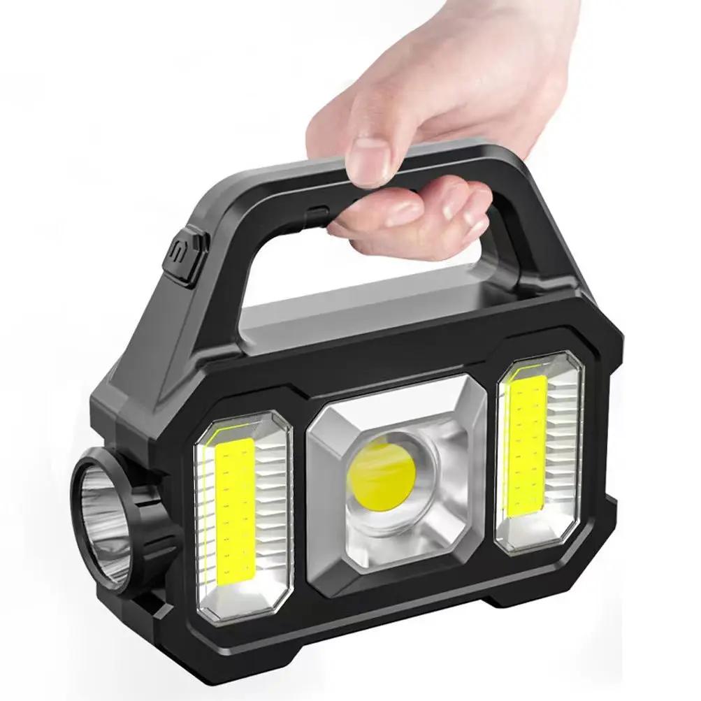 Solar LED Portable Solar Work Lights USB Rechargeable 6 Modes Flashlight Hand-held Searchlight Power Pack COB Camping Torc