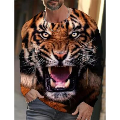 Tiger Graphic Men's Long Sleeve T-shirt Men Clothing Casual Top Tee Shirt Fashion Animal 3D Full Printing Streetwear