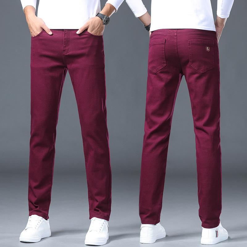 Letnie elastyczne spodnie dżinsowe dla mężczyzn, proste nogawki, slim fit, wszechstronne spodnie casualowe, nowy nabytek, długie spodnie dżinsowe