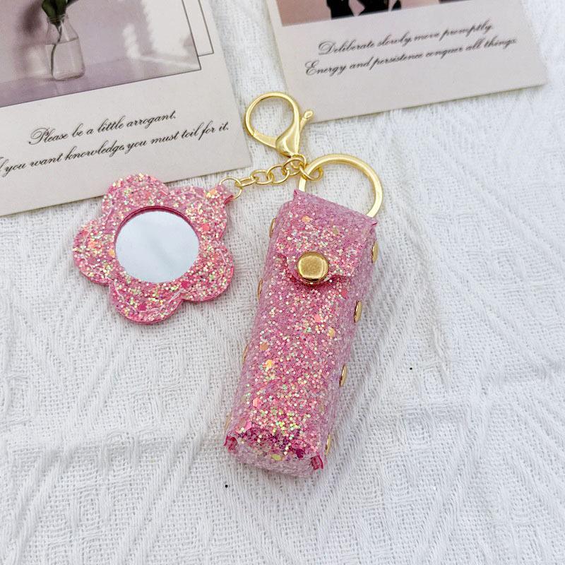 Portable Lipstick Bag Pouch Lip Balm Bag Keychain Holder Creative Lipsticks Protective Cover With Mirror