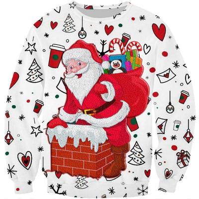 Autumn Winter Long Sleeved Santa Claus Digital Print Round Neck Sweatshirt Oversized Loose Pullover Top Pullovers & Long Sleeves Men’s