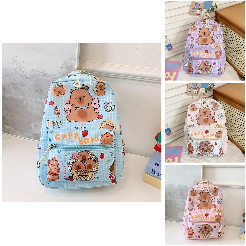 Charming Cartoon Capybara Backpack For Kids Versatile Nylon Double Shoulder Bag For School