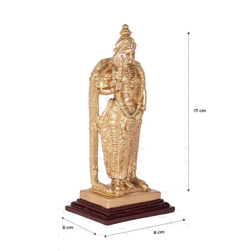 Divine Handicrafts, Pathumalai Murugan Statue, Murugan Resin Idol, Gold Finish - 6 inch Height