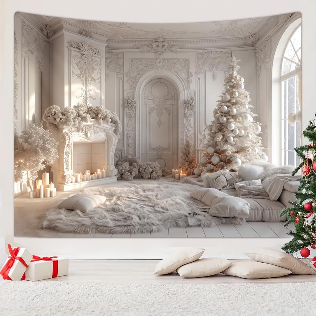 1pc Christmas Tapestry, Christmas Tree Fireplace, Warm, Beautiful, Romantic Christmas Decoration Poster Tapestry