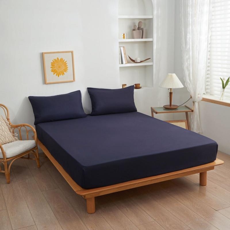 Minimalist Super Soft Brushed Cotton Fitted Sheet, Non-Slip Breathable Wrinkle-Resistant Mattress Protector Cover, Solid Color Bedding