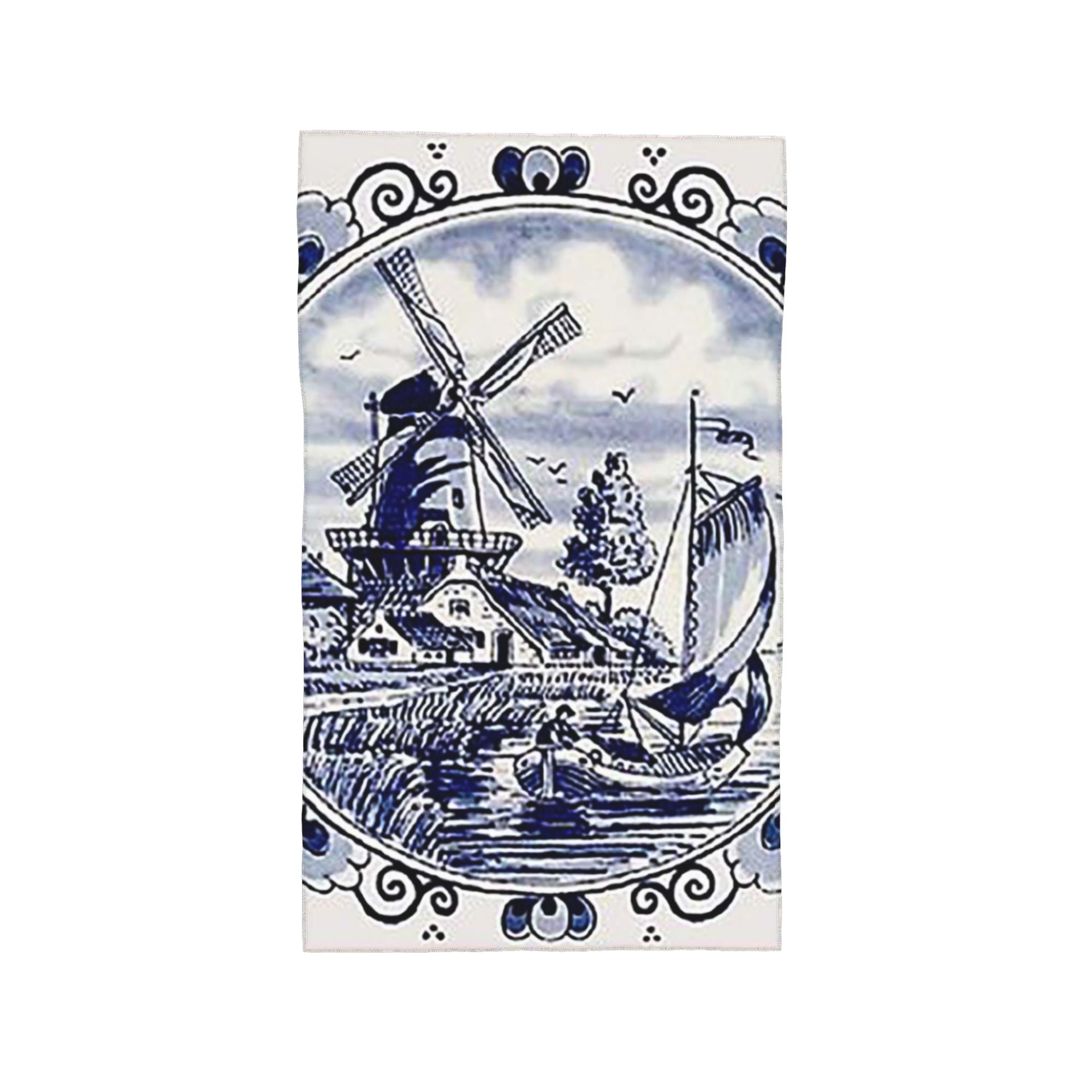 

Dutch Blue Delft Vintage Windmill Print Soft Face Towel Quick Dry Pool Bath Cotton Towels Absorbent Quick W30*H60(CM)
