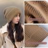 Women's Large Head Circumference Knitted Wool Hat - Versatile, Warm, Slouchy, Solid Color Korean Style for Autumn and Winter
