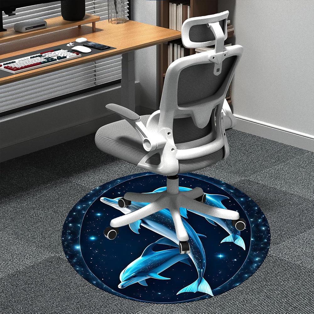 

1PC Dolphin Universe Office Round Area Rug, Indoor Mat Suitable ForOffice, Under Office Chairs Bedroom Living Room Home Decor, Room Deco f050 80cm by 80cm
