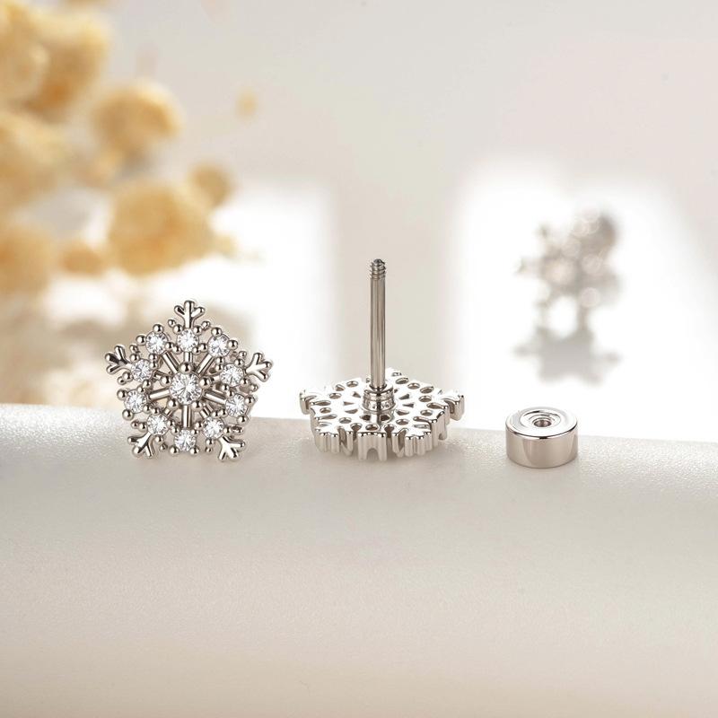 Snowflake Shaped Piercing Earrings New Nail Jewelry fashion 1Pc minimalist Ear Bone  Accessories