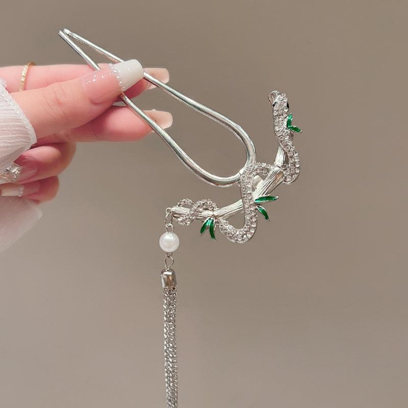 1pc Spirit Snake Wrapped Around Bamboo Ancient Style High Feeling Step Shaking Plate Hairpin New Chinese Qipao Hanfu Headwear