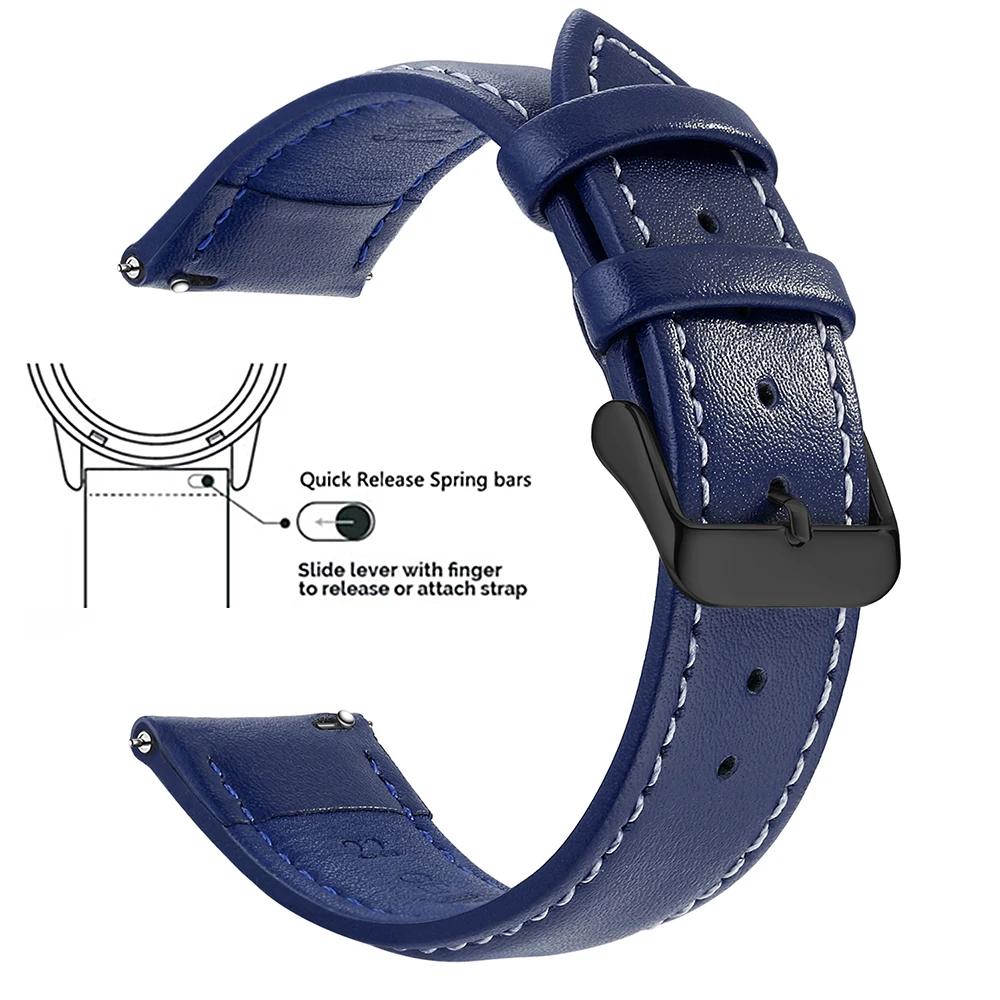 Echtes Lederarmband aus Narbenleder, Schnellverschluss 18mm/20mm/22mm Uhrenarmbänder, Passend für Samsung Galaxy Watch, Garmin Huawei Watch