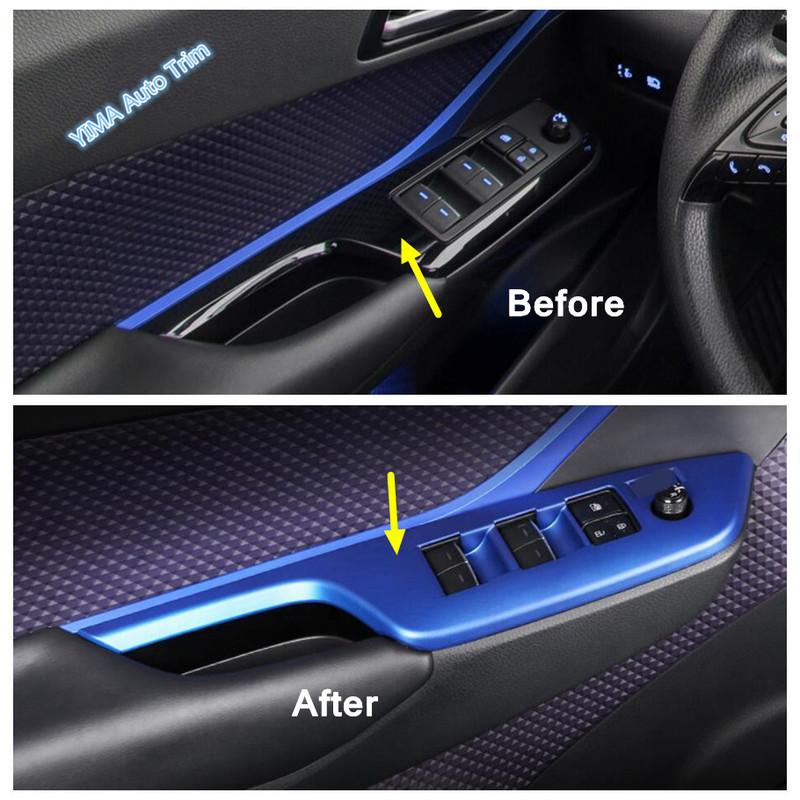Carbon Fiber Look Car Window Glass Lift Switch Button Decor Cover Trim Sticker ABS Accessories For Toyota C-HR CHR 2016 -