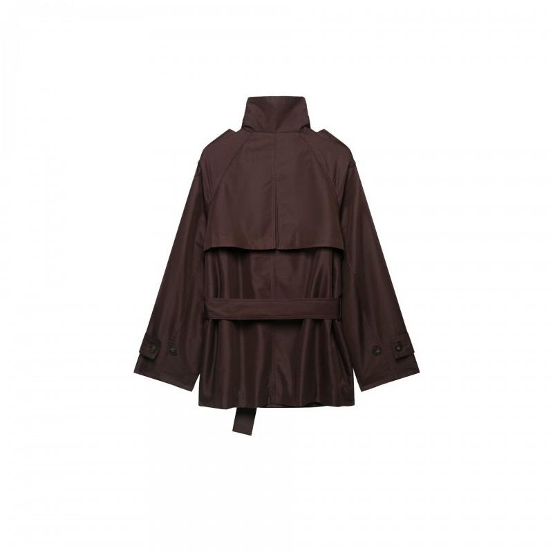 Womens Fall Winter Stand Collar Belted Cotton Blend Trench Coat Street Style Outerwear