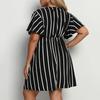Boho Striped Print Dress for Women Summer Deep V-neck Criss-cross Short Sleeve High Waist Short Dress Breathable Thin Casual  Vacation Plus Dress