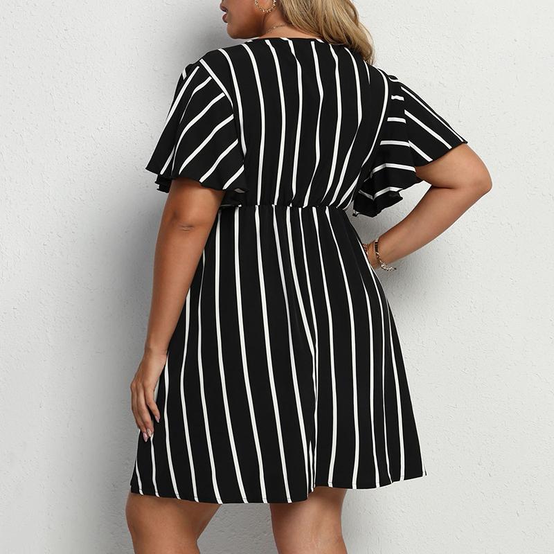 Rochie Boho cu imprimeu în dungi pentru femei de vară, cu decolteu în V adânc, cu mâneci scurte, cu talie înaltă, rochie scurtă, subțire, casual, pentru vacanță