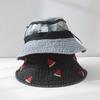 1 pezzo Cappello a secchiello estivo con ricamo di ciliegie lavato per donna, cappello da pescatore per esterni, cappellini protettivi solari carini per viaggi, spiaggia