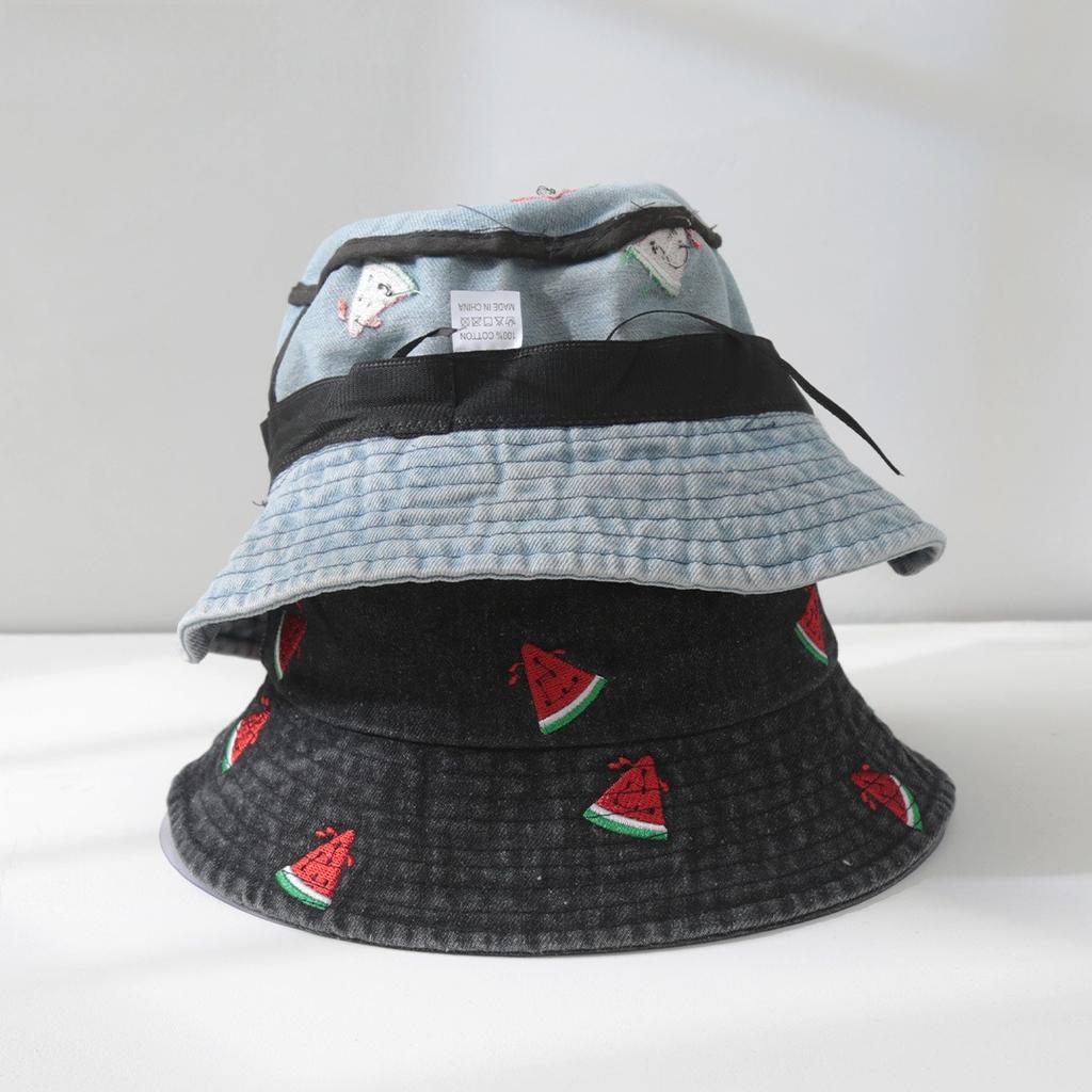 1 pezzo Cappello a secchiello estivo con ricamo di ciliegie lavato per donna, cappello da pescatore per esterni, cappellini protettivi solari carini per viaggi, spiaggia
