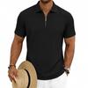 Men Vertical Cable Knit Half Zip Polo Shirt Short Sleeve Solid Slim Fit Casual Top