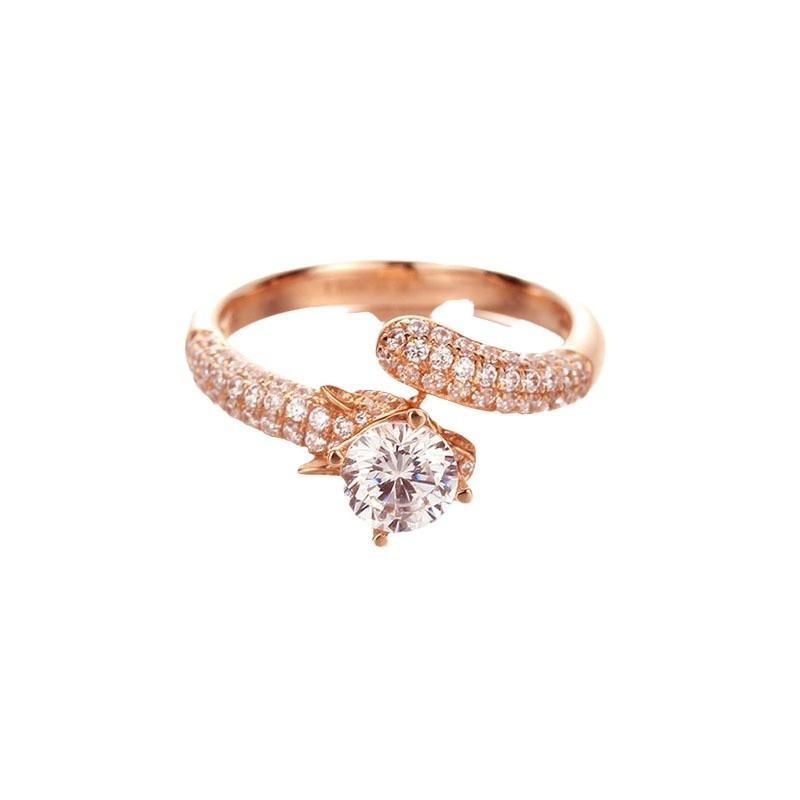 Russian Purple Gold Single Zircon Gemstone Ring, Simple Rose Gold-Plated Opal Four-Claw Ring Jewelry For Women
