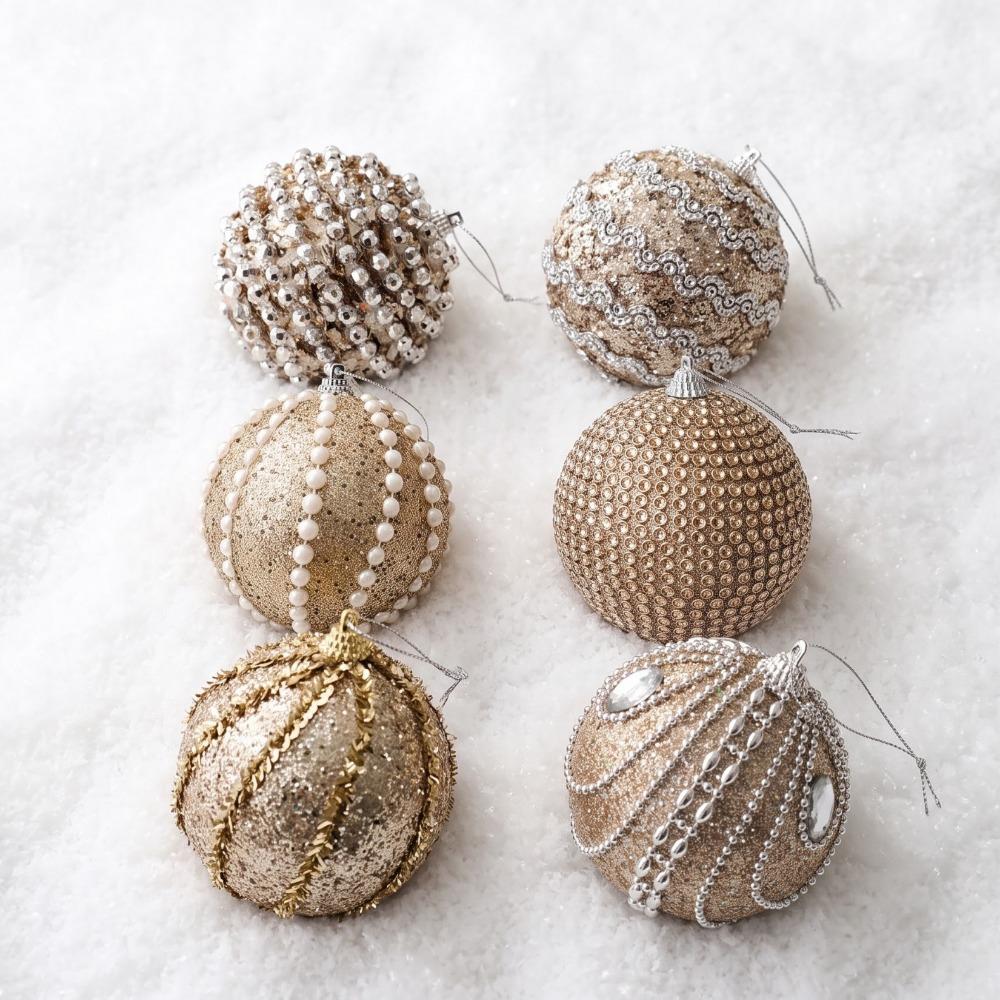 6/8PCS with Sequins Sparkling Golden Christmas Balls Foam Foam Xmas Spheres Pendant Photo Prop