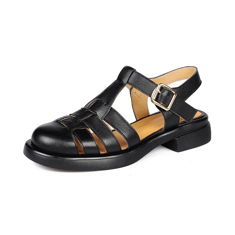 Fashion 2025 Women Sandals Retro Genuine Leather Luxury Roman Sandals Casual Buckle Strap Summer Shoes GLADIATOR Thick Heel Women Shoes
